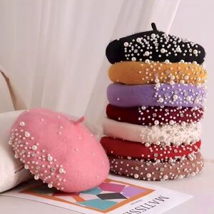 New! The “ Waldorf” Wool and Faux Pearl Beret